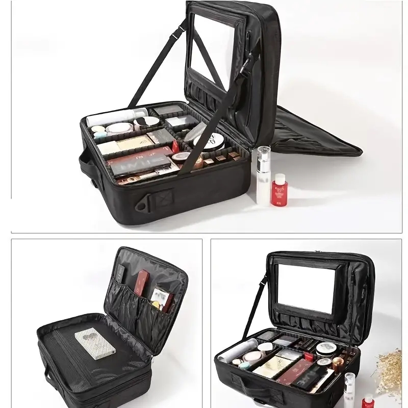 Large Capacity Waterproof Travel Makeup Train Case with Adjustable Dividers, Mirror, and Accessories - Perfect for Professional Makeup Organization