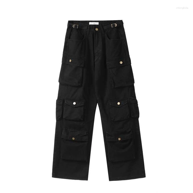 Men's Jeans Y2K Style Multi-pocket Tooling Cargo American Retro Street Harajuku Trousers Washed Mopping Pants Youth Clothing