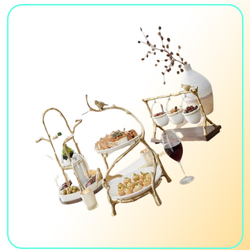 Dishes Plates Gold Oak Branch Snack Bowl Stand Christmas Candy Decoration Display Home Party Specialty Rack