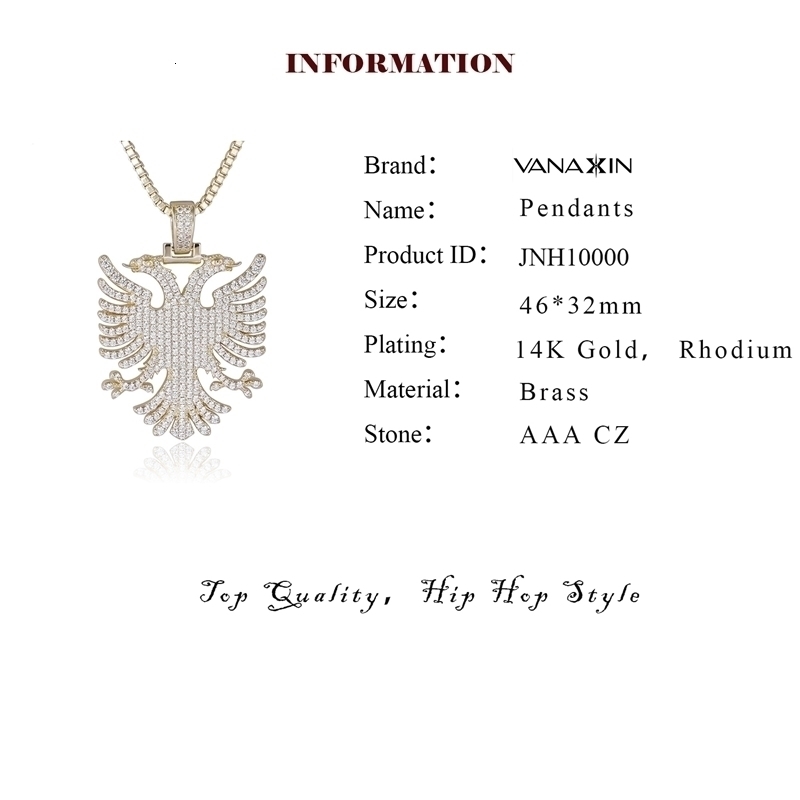 Pendant Albania Eagle Hip Hop Necklace Zircon Folk Ethnic Style Jewelry Gift 230815