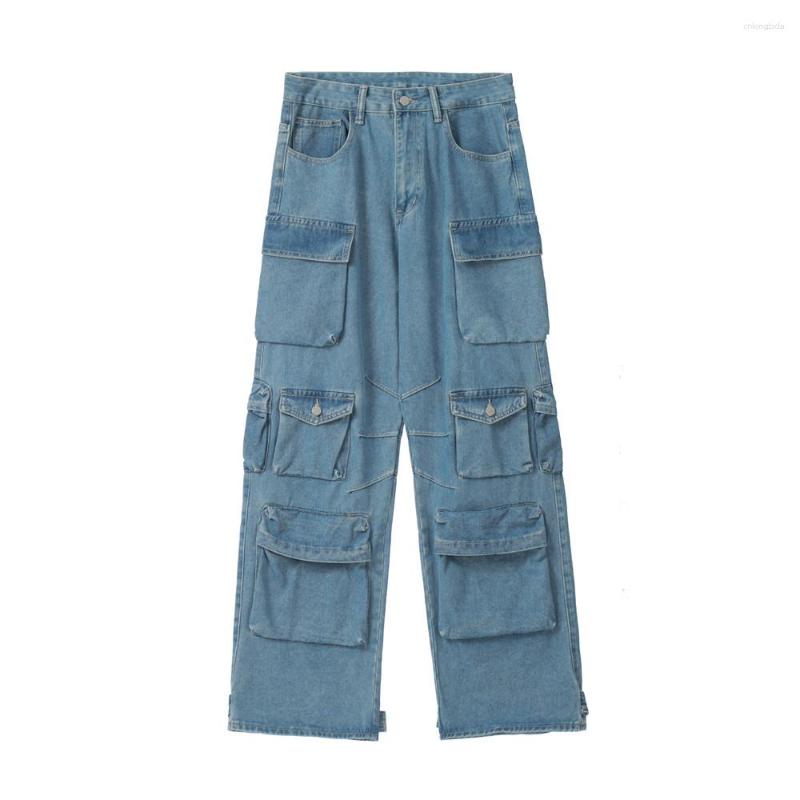 Men's Jeans Y2K Style Multi-pocket Tooling Cargo American Retro Street Harajuku Trousers Washed Mopping Pants Youth Clothing