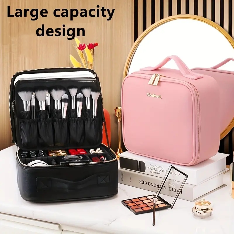 LED Lighted Makeup Bag With Mirror, Travel Makeup Train Case With Adjustable Dividers, Portable With Handle, Perfect Gift For Girls And Women