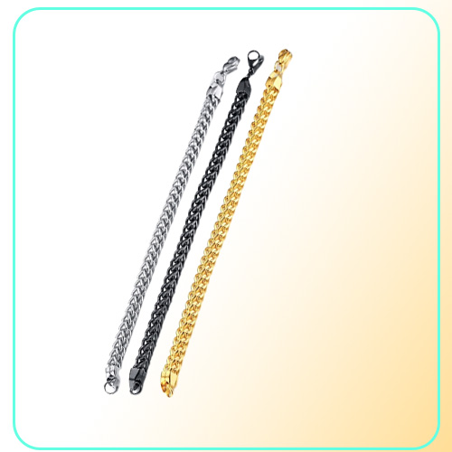 Curb Cuban Double Chains Link Men Bracelet Stainless Steel In Gold Silver Black Color 87quot Male Pulseira Jewelry BR625