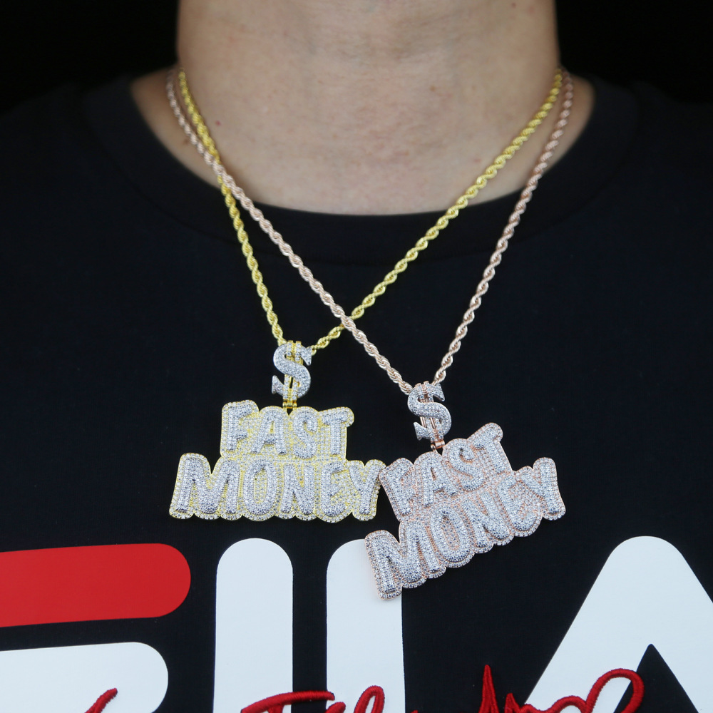 Hip Hop Large FAST MONEY Letters Pendant Necklace Jewelry Women Mens Rap Jewelry