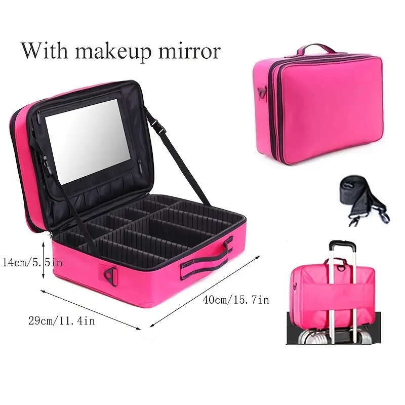 Large Capacity Waterproof Travel Makeup Train Case with Adjustable Dividers, Mirror, and Accessories - Perfect for Professional Makeup Organization
