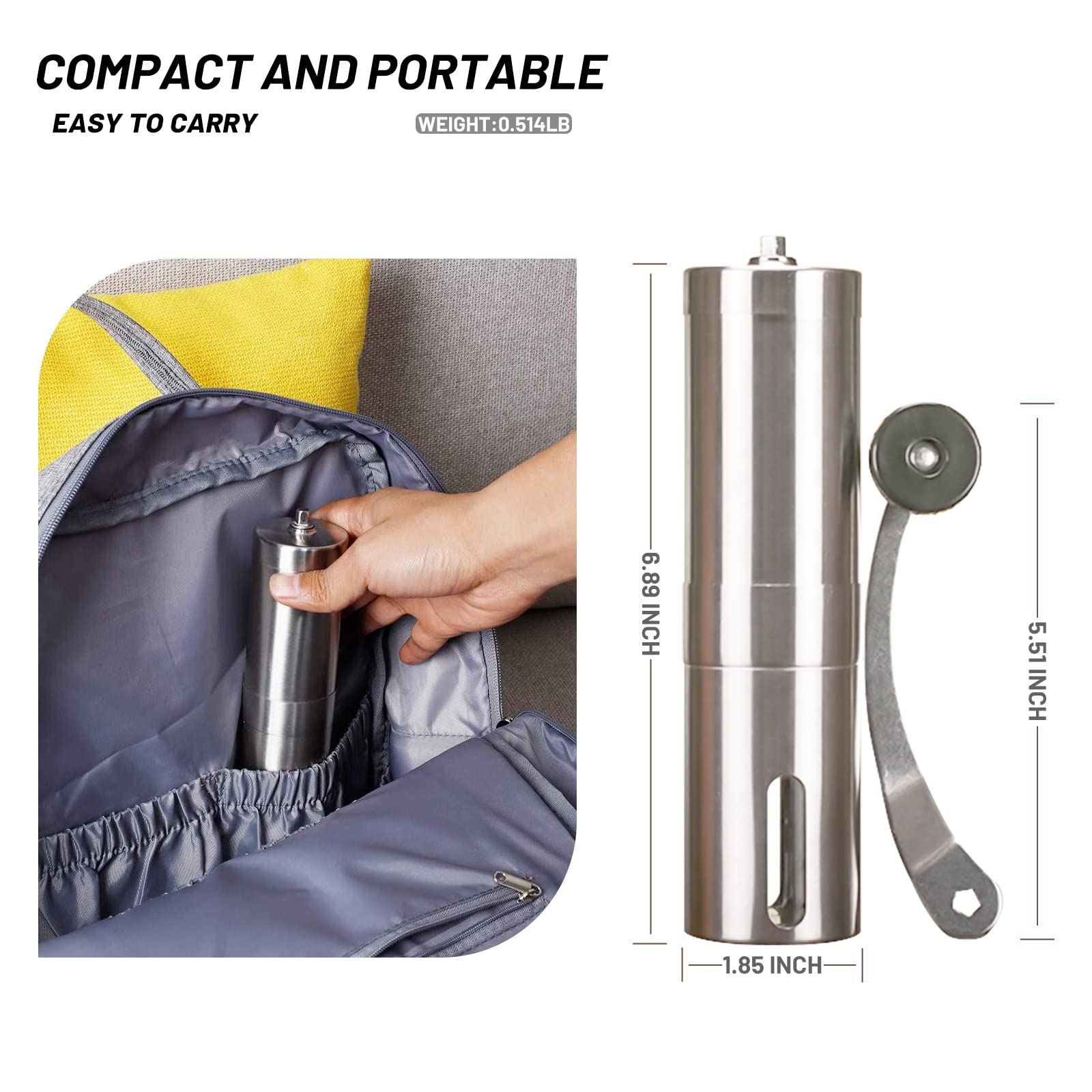 YUEXUAN Manual Coffee Grinder, Portable Stainless Steel Burr Coffee Bean Grinder, Travel, Camping, Kitchen & Office, Small Hand Coffee Grinder Manual