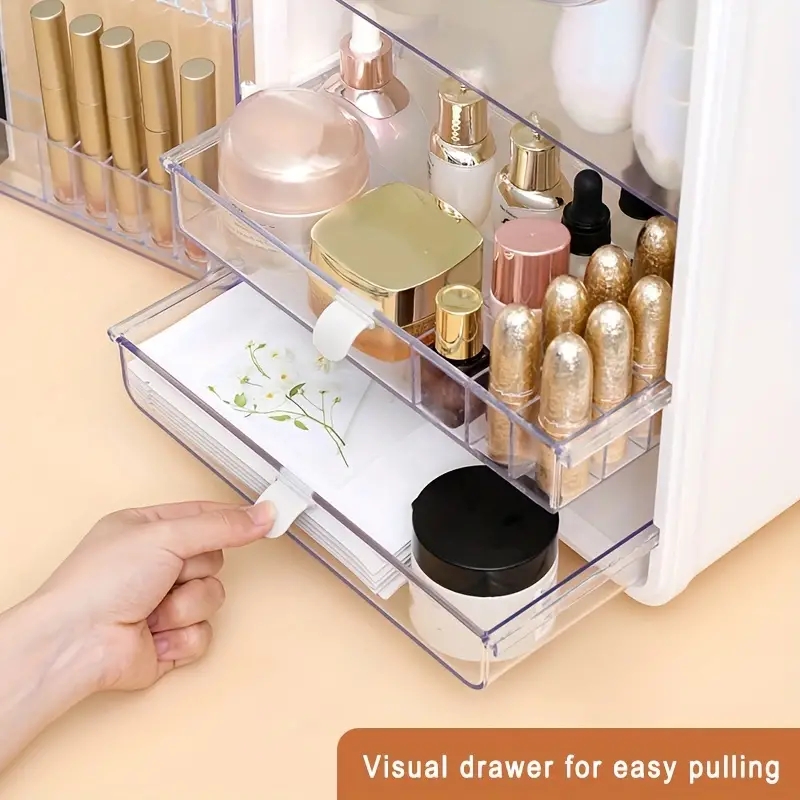 Large Capacity Makeup Organizer, Clear Cosmetics Storage Display Case With Drawers, Dustproof Waterproof Great For Dresser & Bathroom & Countertop Sto
