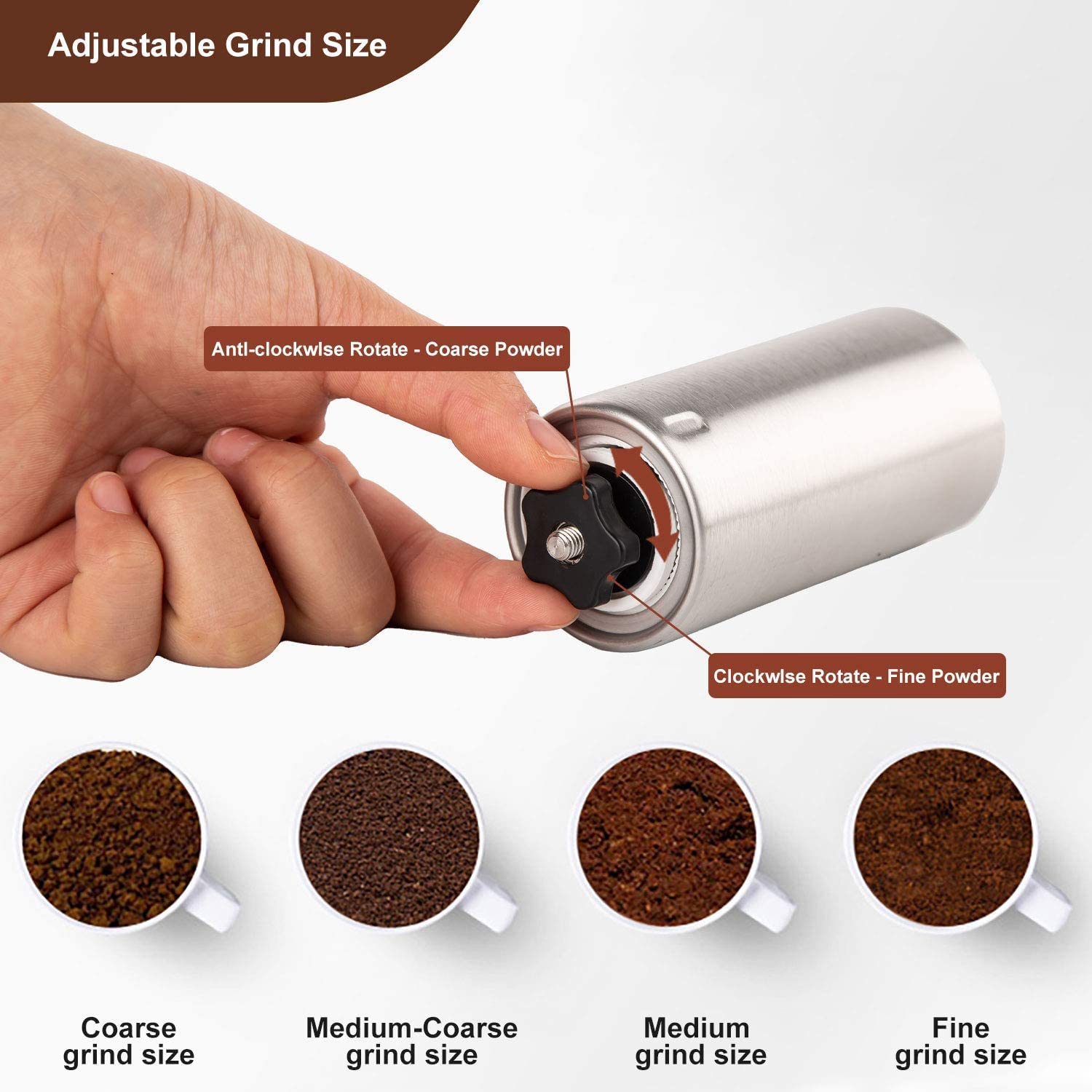 YUEXUAN Manual Coffee Grinder, Portable Stainless Steel Burr Coffee Bean Grinder, Travel, Camping, Kitchen & Office, Small Hand Coffee Grinder Manual