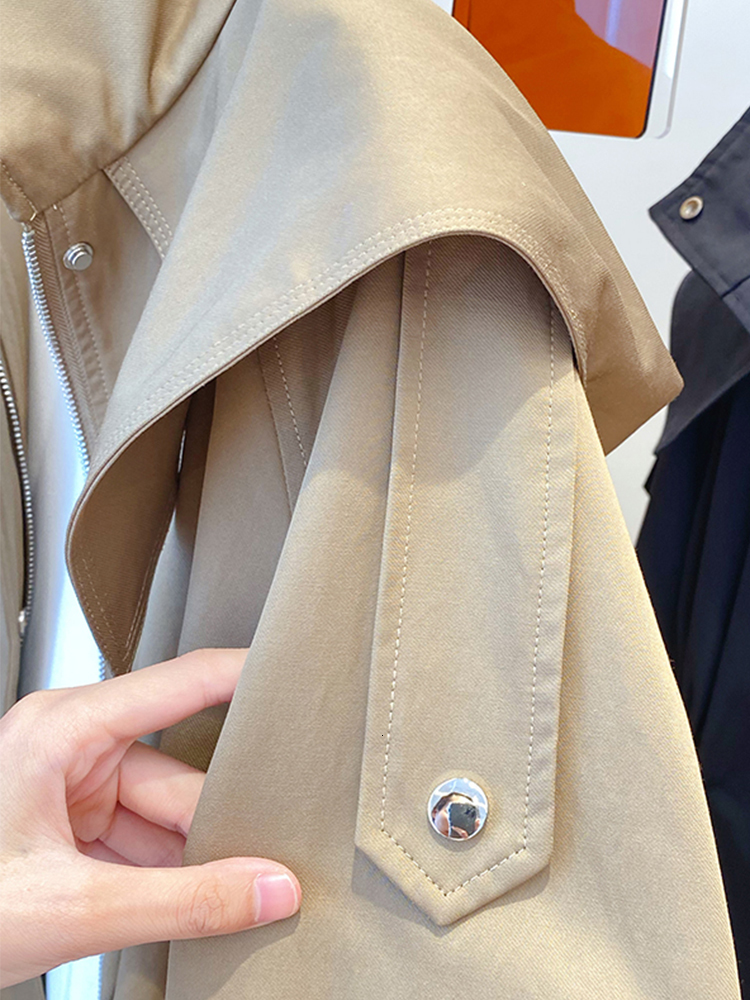 Women's Trench Coats Lautaro Spring Autumn Oversized Casual Waterproof Khaki Windbreaker Women with Long Sleeve Hood Drawstring Zipper Cargo Jack