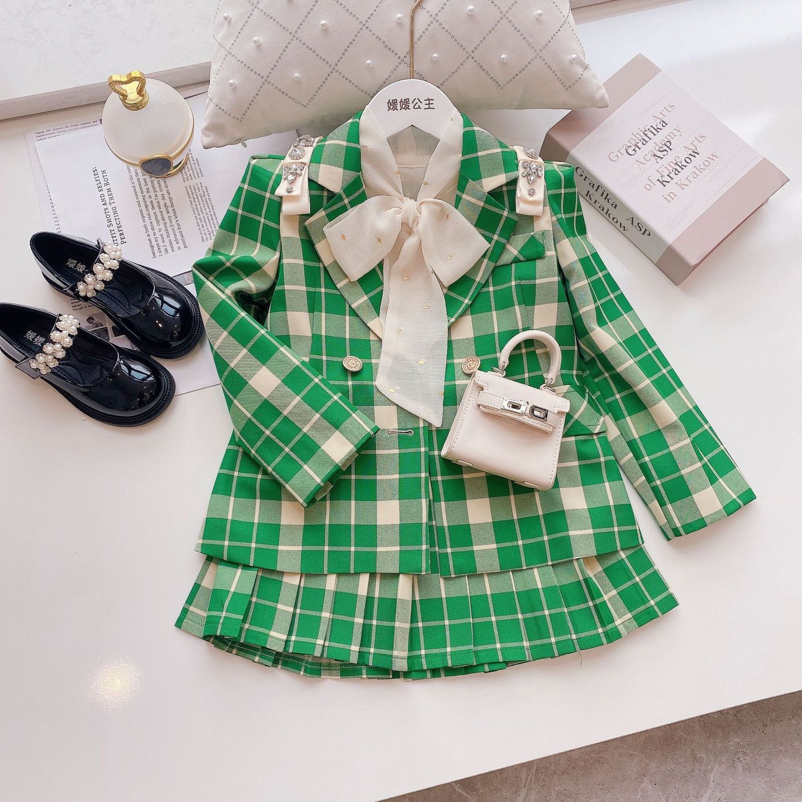 Clothing Sets Sweet Outfits Kids Girls Princess 2pcs Clothes Spring Autumn Children Fashion Blazer Coat Skirt Vintage Suit 230815