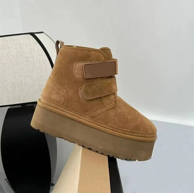 2024 Winter Australia Neumel Platform Boots Fashion Flat Snow Boot Chestnut Black Sheepskin Shearling Women Shoes Outdoor Comfort Designer Booties