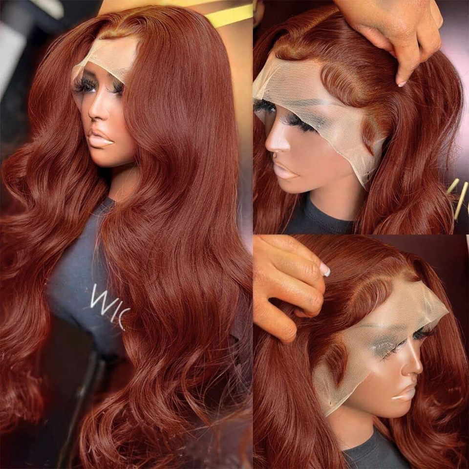 Brazilian Reddish Brown Body Wave Lace Frontal Simulation Human Hair Wig HD 13x4 Lace Frontal Wig Glueless Red/Black /Blonde Highlight Wig Pre Plucked