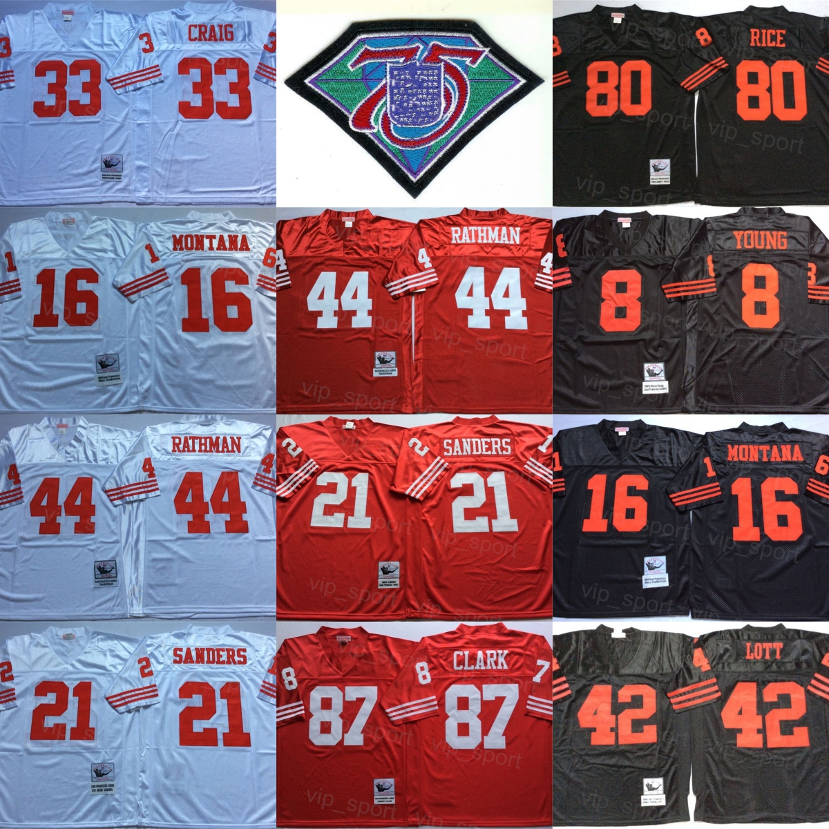 Vintage 1989 1994 Football 80 Jerry Rice Jerseys 8 Steve Young 16 Joe Montana 42 Ronnie Lott 21 Deion Sanders 33 Roger Craig 44 Tom Rathman 87 Dwight Clark 75th Sewing