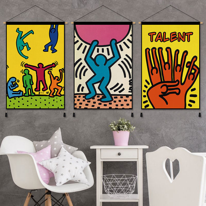 Tapestries American Graffiti Keiths Harings Tapestry Cloth Hanging Painting Living Room Decoration Painting Cartoon Villain Hanging Cloth 230816