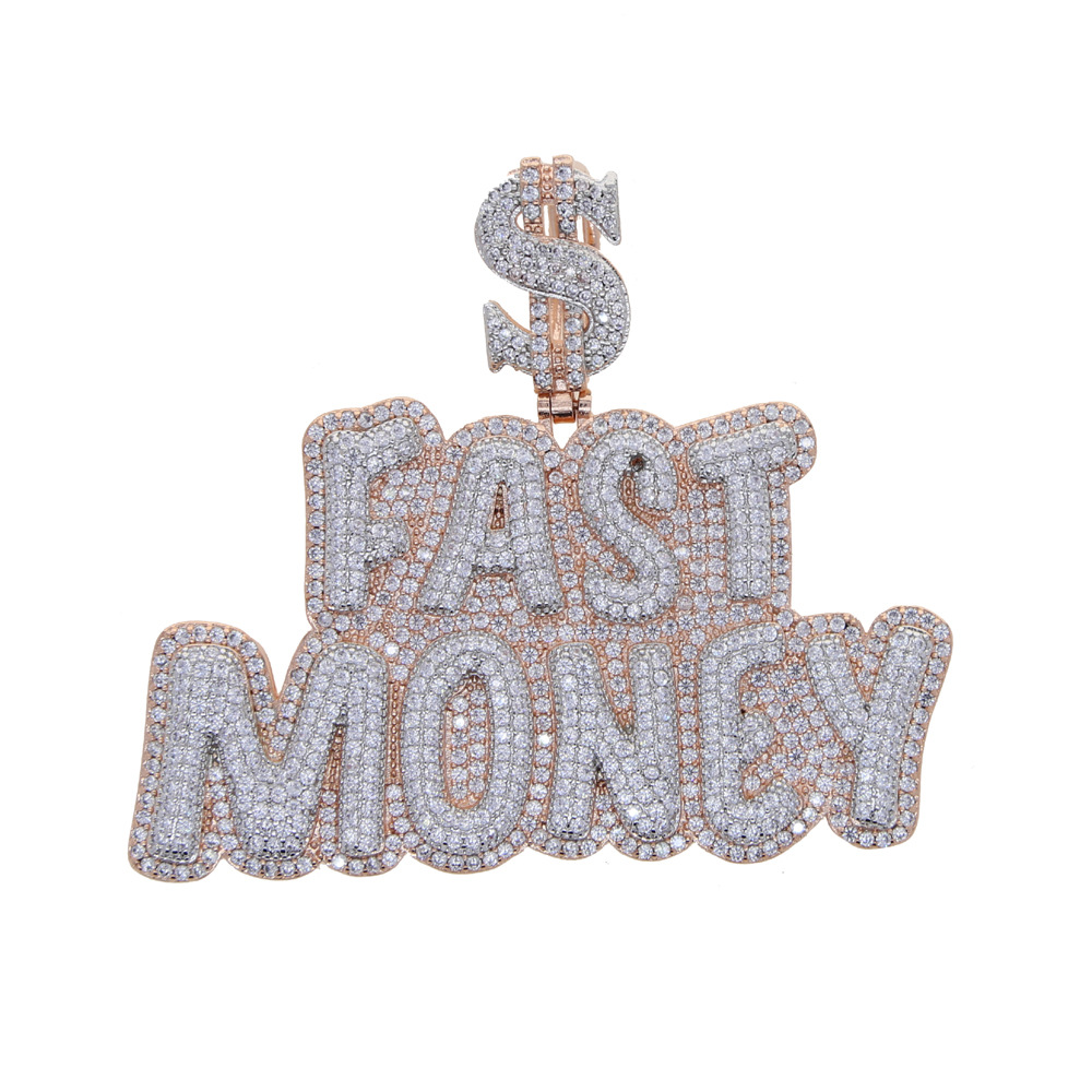 Hip Hop Large FAST MONEY Letters Pendant Necklace Jewelry Women Mens Rap Jewelry