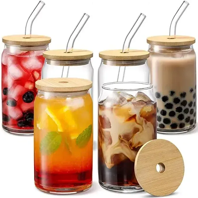US CA STOCK 16OZ Sublimation Glass Beer Mugs with Bamboo Lid Straw Tumblers DIY Blanks Frosted Clear Can Cups Heat Transfer Cocktail Cups Tu