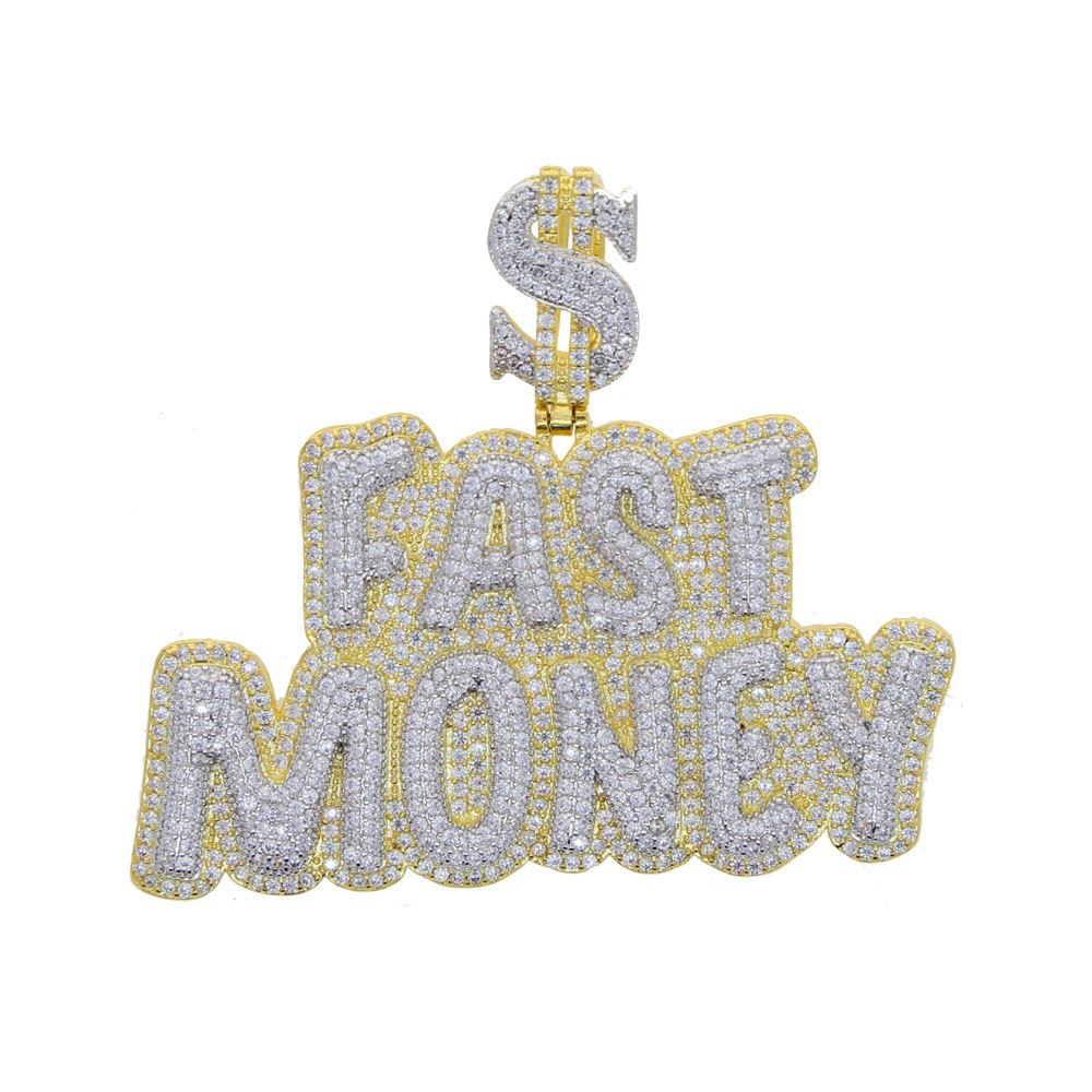 Hip Hop Large FAST MONEY Letters Pendant Necklace Jewelry Women Mens Rap Jewelry