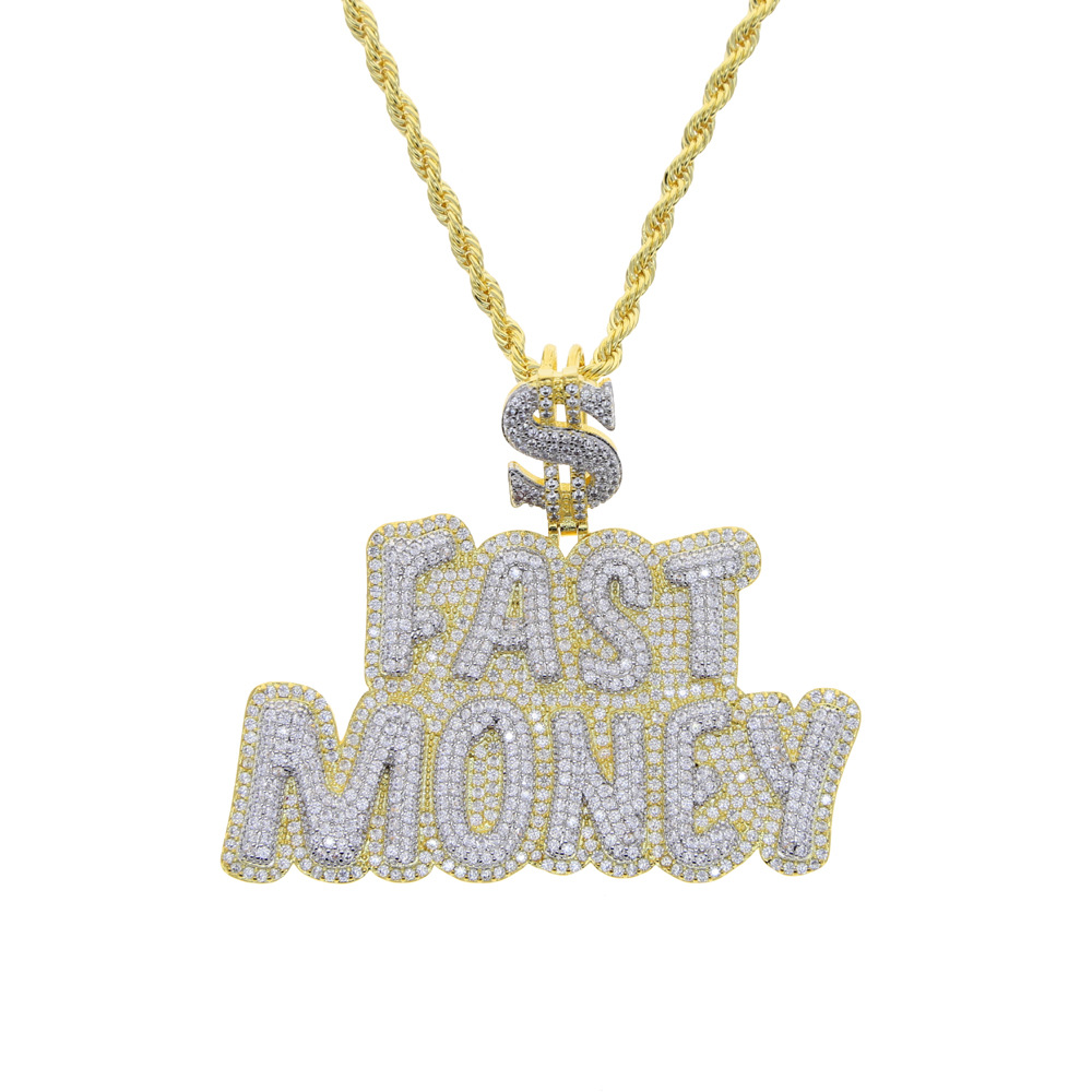 Hip Hop Large FAST MONEY Letters Pendant Necklace Jewelry Women Mens Rap Jewelry