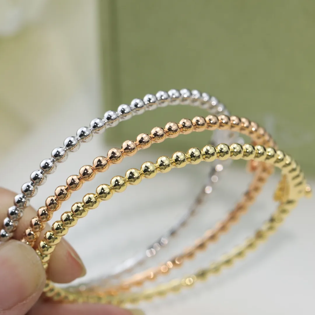 Elegant Copper Bead Bangle Bracelet Set TriTone Design Rose Yellow White Gold Finish for Womens Jewelry Collection Z250910
