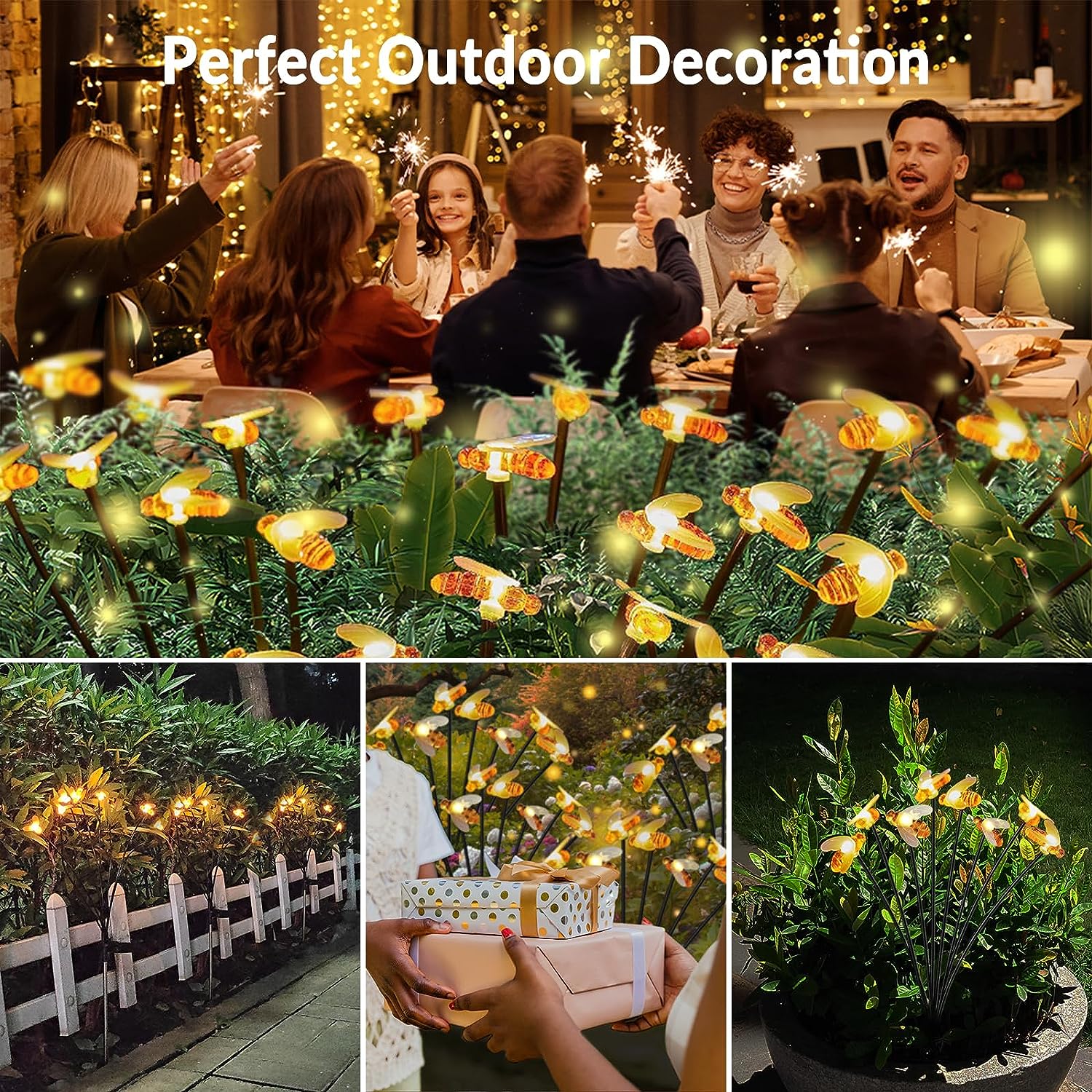 Outdoor Solar Bee Bubble balls Stars Lights Waterproof with Highly Flexible Hose Swaying by Wind Decorative for Yard Pathway Landscape Patio Solar Gar