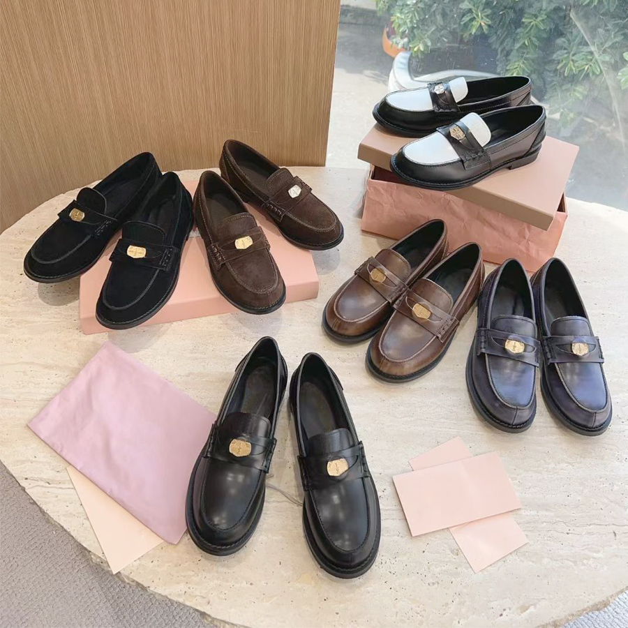 High quality Flat Loafers slip on flat shoes Womens Dress shoes luxury Designer Loafers Genuine Leather Flat Heel Business Social Black White Brown Loafers Size 35-40