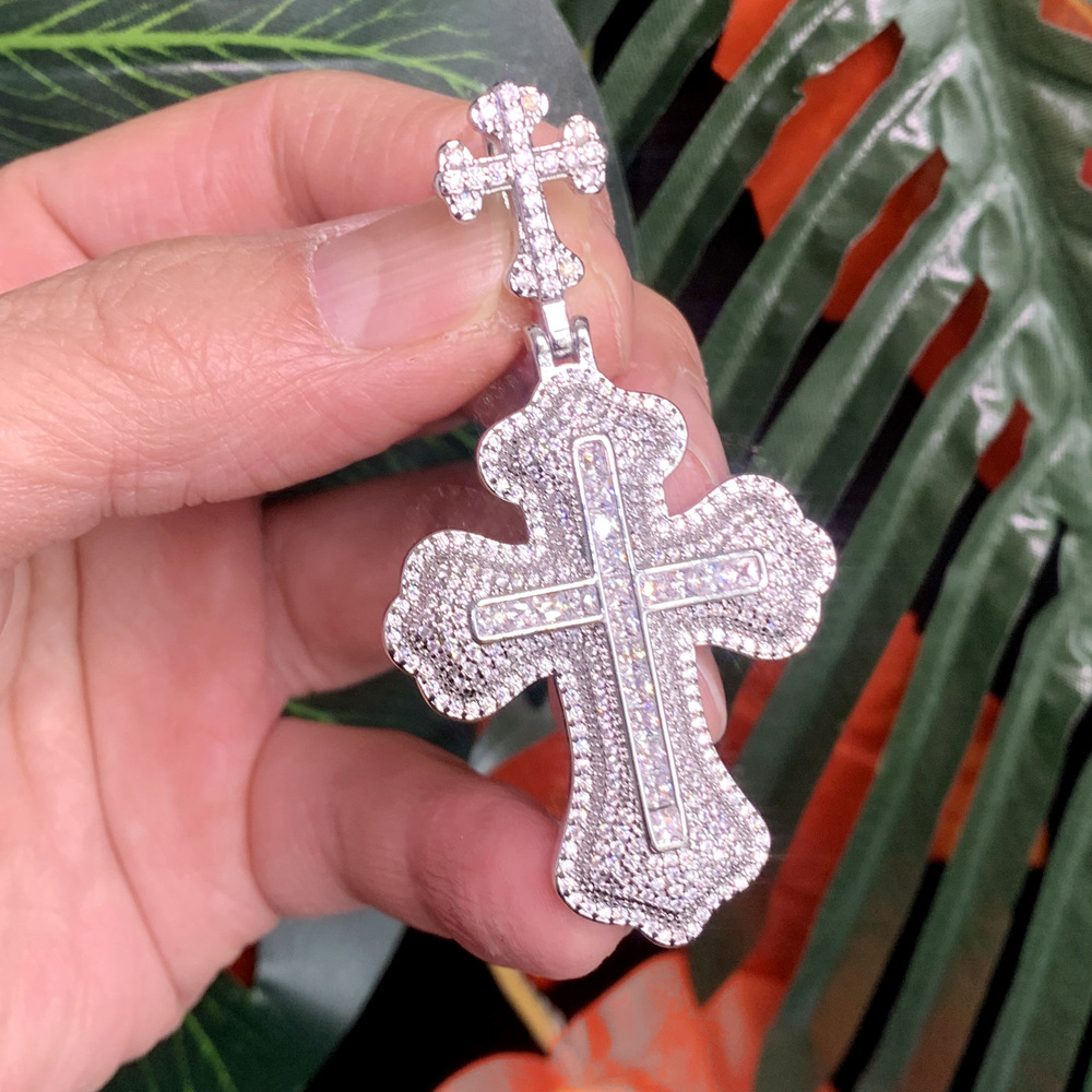 Fashion Double Cross Pendant Necklace Jewelry 18k Real Gold Plated Full Zircon