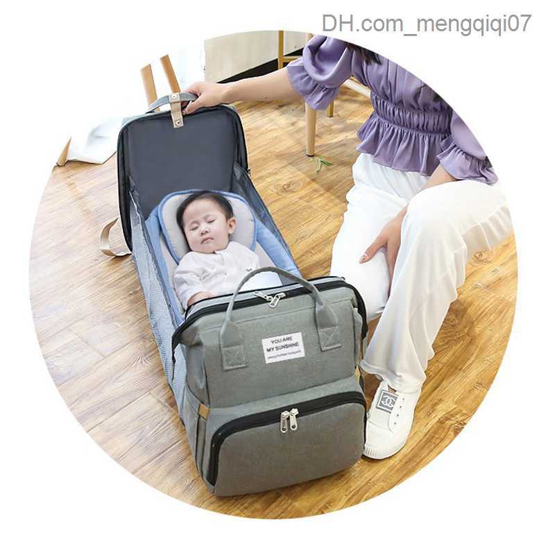 Diaper Bags New Folding Mom's Bag Lightweight Folding Baby Bed Large Capacity Baby Backpack Mom Baby Diaper Bag Z230816