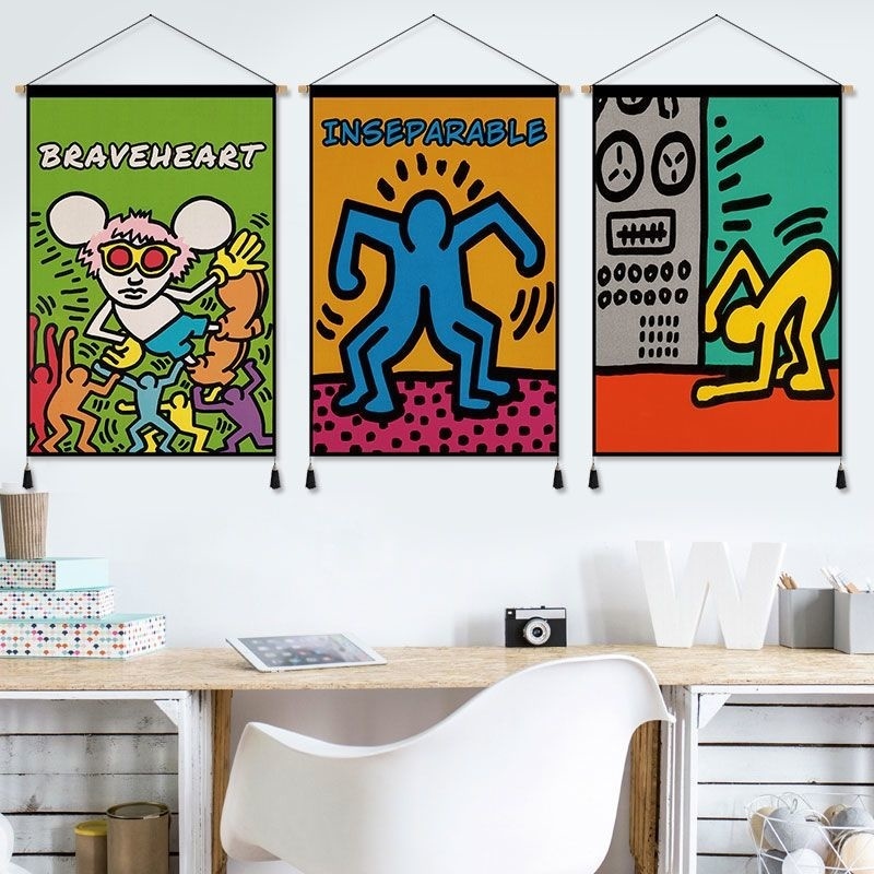 Tapestries American Graffiti Keiths Harings Tapestry Cloth Hanging Painting Living Room Decoration Painting Cartoon Villain Hanging Cloth 230816