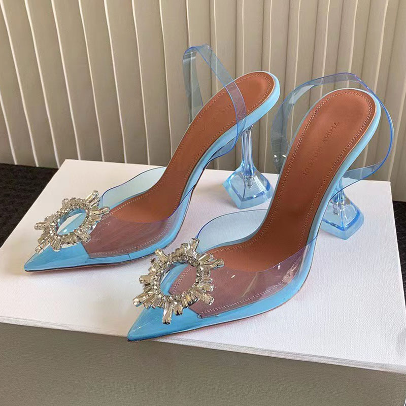 Amina Begum Glass Sling sandal 9.5cm Crystal-Embellished Rosle PVC Pumps shoes Heels sandals women's Luxury Designers Dress shoe wedding shoes Party shoes Evening
