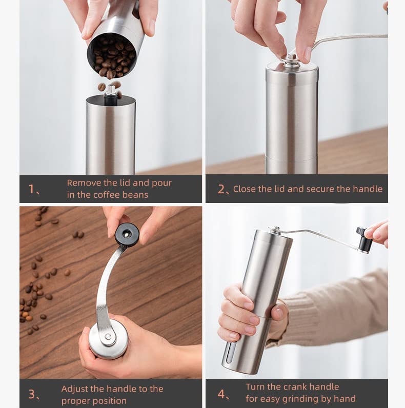 YUEXUAN Manual Coffee Grinder, Portable Stainless Steel Burr Coffee Bean Grinder, Travel, Camping, Kitchen & Office, Small Hand Coffee Grinder Manual