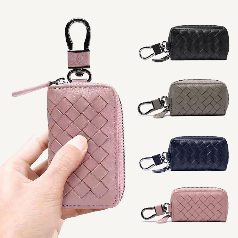 Designer Genuine Leather Car Key Case Luxury Brand Fashion Simple Exquisite Mini Hand-Woven Unisex 2023 New
