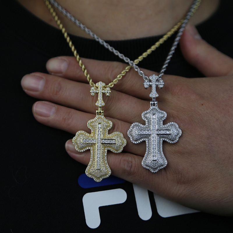 Fashion Double Cross Pendant Necklace Jewelry 18k Real Gold Plated Full Zircon