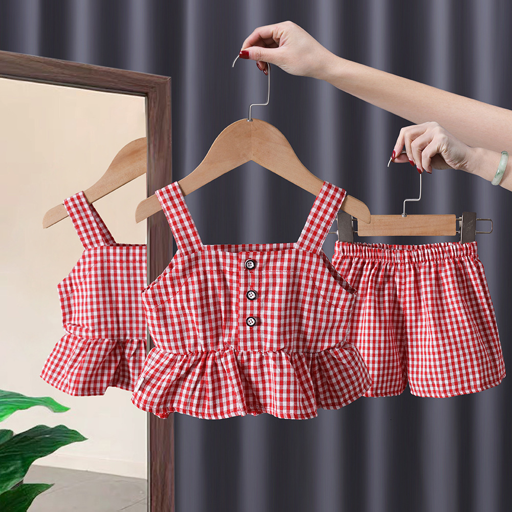Clothing Sets Girls' online red suit in summer 230816