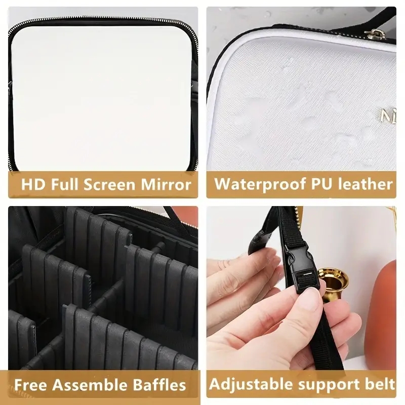 LED Lighted Makeup Bag With Mirror, Travel Makeup Train Case With Adjustable Dividers, Portable With Handle, Perfect Gift For Girls And Women