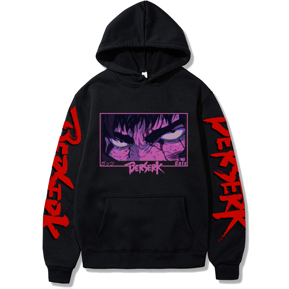 Mens Hoodies Sweatshirts Japan Anime Berserk Harajuku Guts Eyes Manga Hoodies Sweatshirt Gothic Winter Pullover Fashion Long Sleeve Men Black Sweatshi