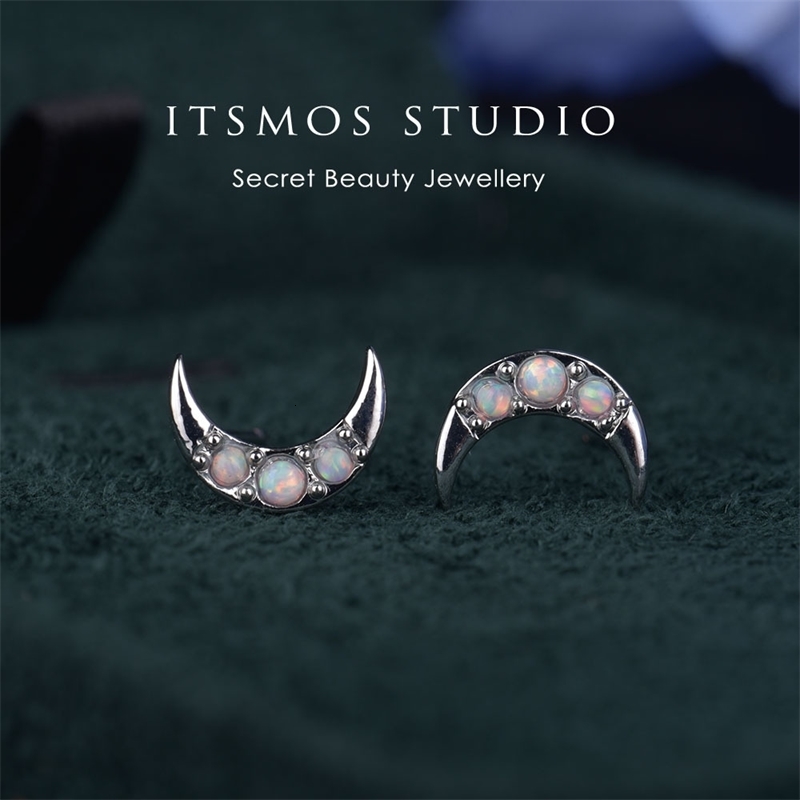 Stud ITSMOS Opal moon Earrings Female Crescent Moon Jewelry Piercing Studs for Women Birthday Gift 230816