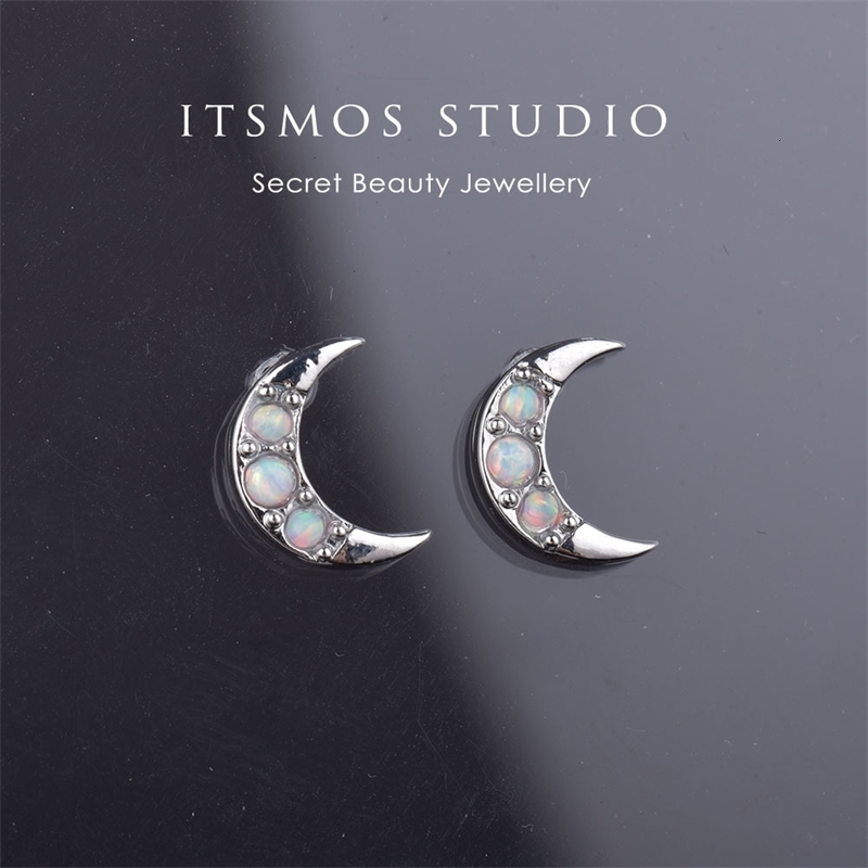 Stud ITSMOS Opal moon Earrings Female Crescent Moon Jewelry Piercing Studs for Women Birthday Gift 230816