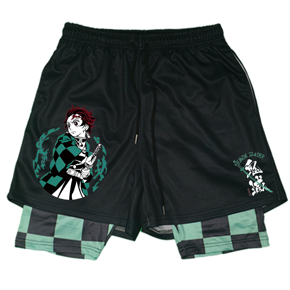 Men's Shorts Kimetsu no Yaiba Demon Slayer Anime Gym Shorts Men Women Kawaii Manga Cartoon Print 2 In1 Performance Shorts to Workout Summer 23081