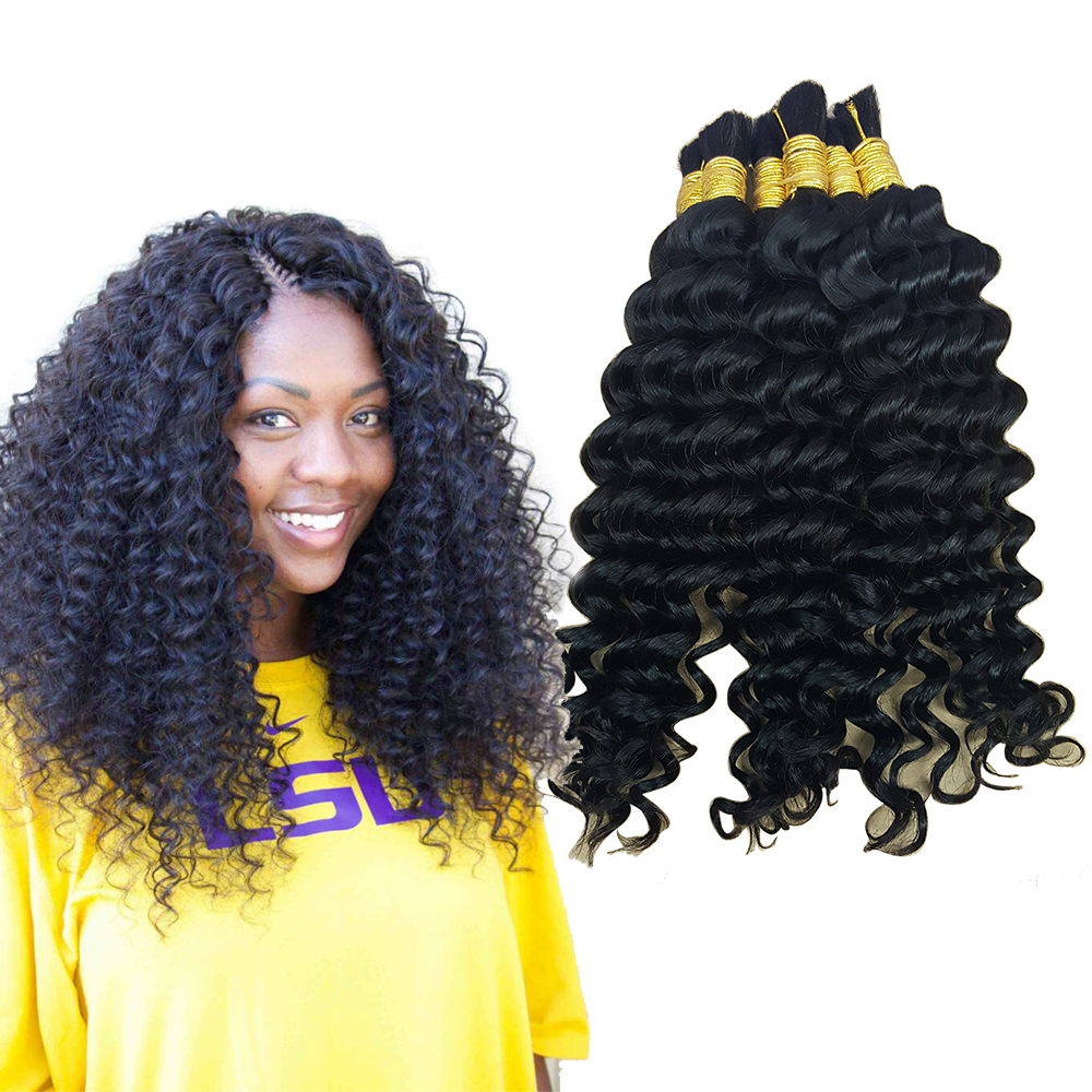 TIJRLGVBN Deep Weave Bulk Braiding Hair Human Hair Micro Braids Mixing length 50g Each Bundle Natural Black Color