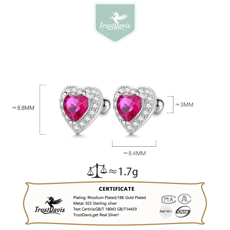 Stud TrustDavis 925 Sterling Silver Pink Red Heart Earrings for Women Girls Kids Birthday Gift Jewelry DS3921 230816