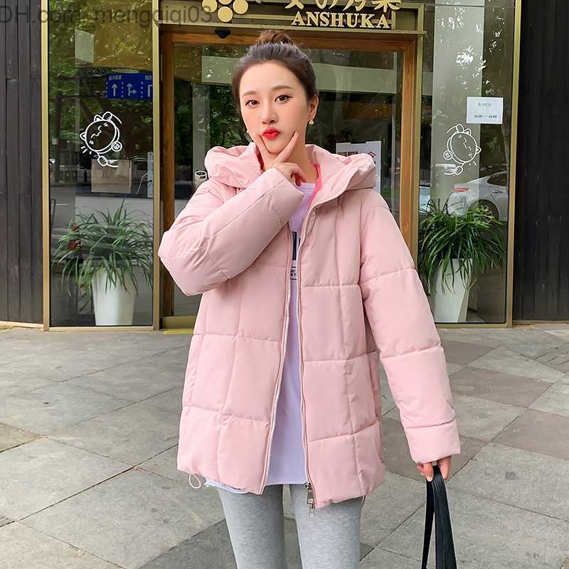 Women's Down Parkas CRRIFLZ Autumn Women's Fashion Parka Hooded Solid Color Women's Jacket Zipper Loose Full Matching Short Cotton Coat