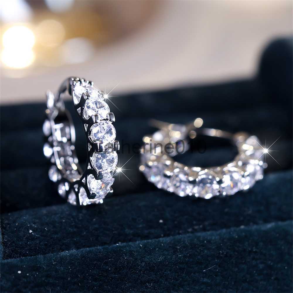 Charm White Zircon Small Round Hoop EarrLuxury Crystal DazzlStone Earrings For Women Fashion Gold Silver Color WeddJewelry J230817
