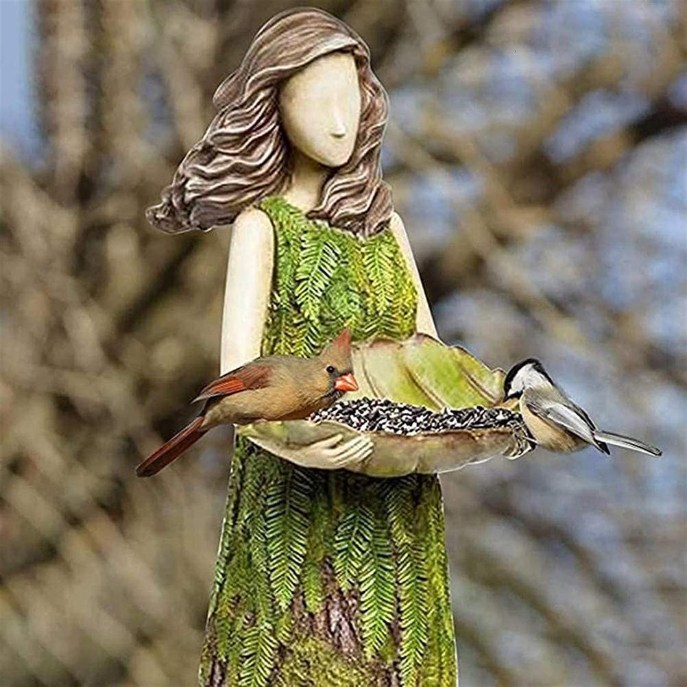 Garden Decorations Fairy Statue with Bird Feeder Lawn Resin Ornaments Art Sculptures for Outdoor Decoration 230816