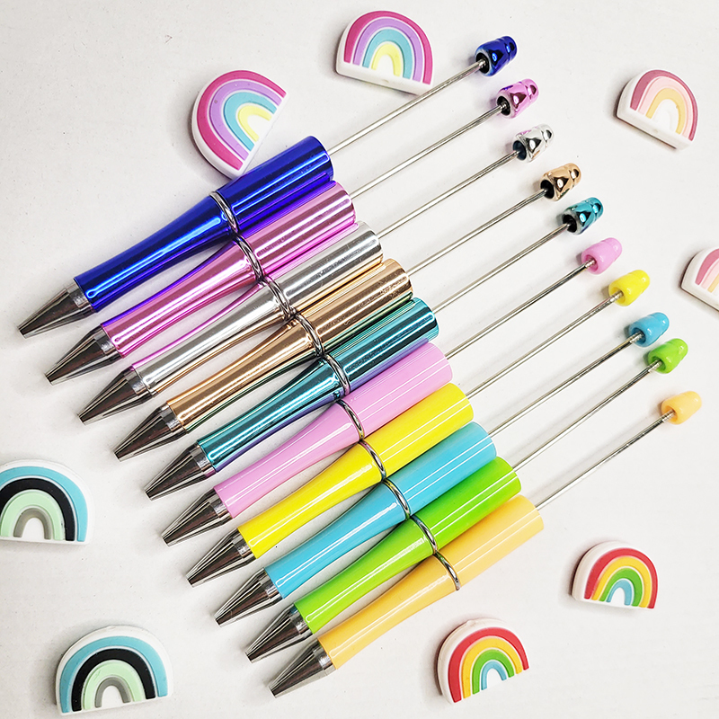 Gel Pens Pack 20 Plastic Gel Pen Beadable Pens Ballpoint Pen In Electroplating Gradient Color Bead Ballpoint Pens Plastic DIY Beaded Pens 230816