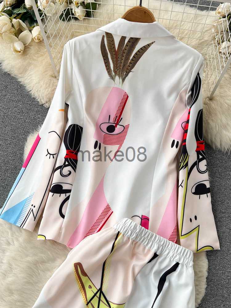 Women's Two Piece Pants Retro Fashion Abstract Printing BlazerPants Two Piece Set Women outfits Professional Long Sleeve Jacket Trousers Suits Fe