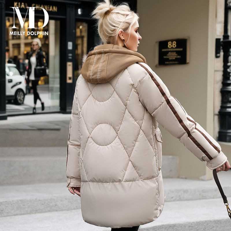 Women's Down Parkas MEILLY DOLPHIN down jacket Women's winter clothing Long jacket Hooded women's winter 2023 patchwork Parkas inflatab