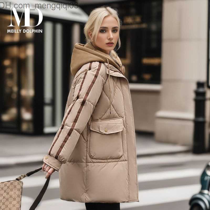 Women's Down Parkas MEILLY DOLPHIN down jacket Women's winter clothing Long jacket Hooded women's winter 2023 patchwork Parkas inflatab