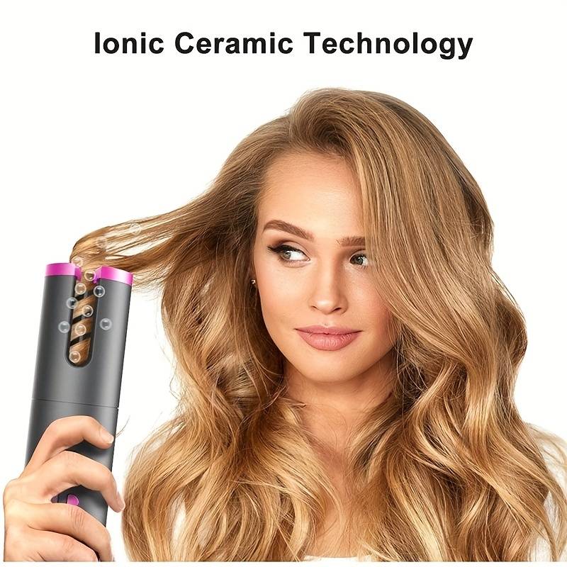 Hair Curling Iron Automatic Hair Curling Iron With LCD Display, Adjustable Temperature And Timer, Fast Heating Portable Rechargeable Rotating Ceramic 