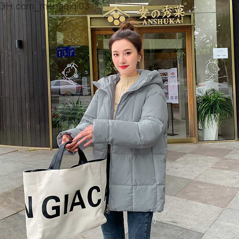 Women's Down Parkas CRRIFLZ Autumn Women's Fashion Parka Hooded Solid Color Women's Jacket Zipper Loose Full Matching Short Cotton Coat