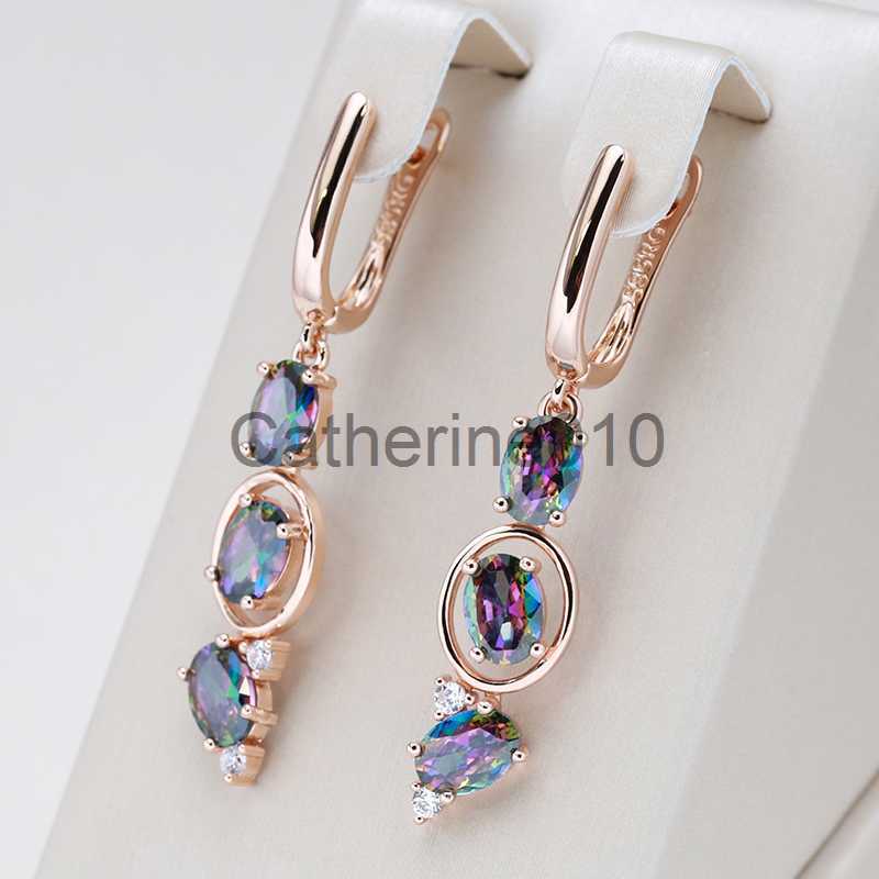 Charm Kinel New 585 Rose Gold Color Women Drop Earrings Unusual Colourful Natural Zircon Fashion Long Earrings Daily Vintage Jewelry J230817